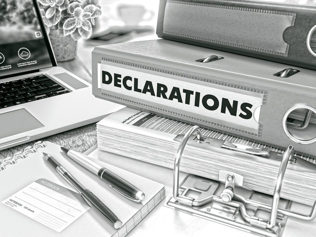 Folders for customs declaration